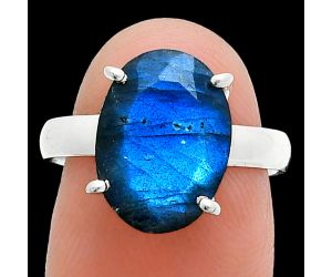 Faceted Blue Labradorite Ring size-7 SDR245030 R-1019, 10x14 mm