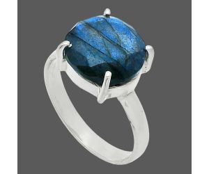 Faceted Blue Labradorite Ring size-8 SDR245035 R-1019, 12x12 mm