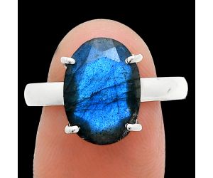 Faceted Blue Labradorite Ring size-10 SDR245041 R-1019, 10x14 mm