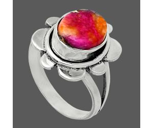 Kingman Orange Dahlia Turquoise Ring size-6.5 SDR245068 R-1342, 8x10 mm