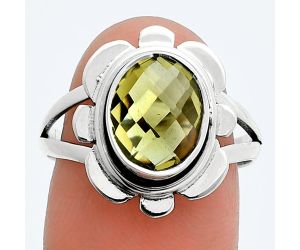 Lemon Quartz Checker Briolette Ring size-8 SDR245082 R-1342, 8x10 mm