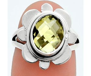 Lemon Quartz Checker Briolette Ring size-5.5 SDR245083 R-1342, 8x10 mm