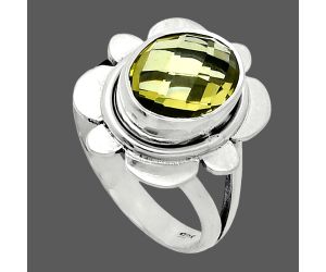 Lemon Quartz Checker Briolette Ring size-5.5 SDR245083 R-1342, 8x10 mm