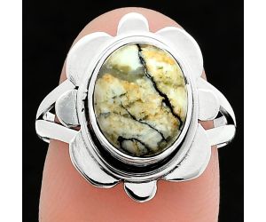 Authentic White Buffalo Turquoise Nevada Ring size-8 SDR245086 R-1342, 9x11 mm