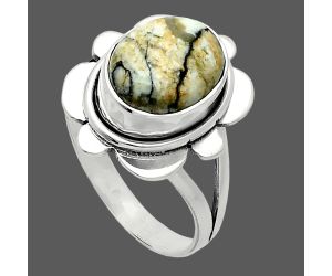 Authentic White Buffalo Turquoise Nevada Ring size-8 SDR245086 R-1342, 9x11 mm