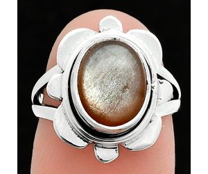 Peach Moonstone Ring size-5.5 SDR245087 R-1342, 9x11 mm