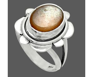 Peach Moonstone Ring size-5.5 SDR245087 R-1342, 9x11 mm