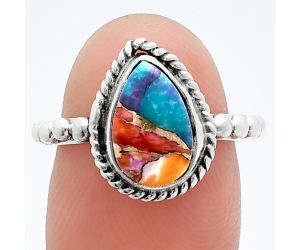 Kingman Orange Dahlia Turquoise Ring size-6.5 SDR245159 R-1252, 8x11 mm