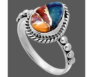 Kingman Orange Dahlia Turquoise Ring size-6.5 SDR245159 R-1252, 8x11 mm