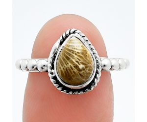 Flower Fossil Coral Ring size-8 SDR245161 R-1252, 7x10 mm