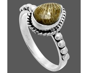 Flower Fossil Coral Ring size-8 SDR245161 R-1252, 7x10 mm