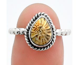 Flower Fossil Coral Ring size-6.5 SDR245166 R-1252, 7x10 mm