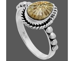 Flower Fossil Coral Ring size-6.5 SDR245166 R-1252, 7x10 mm