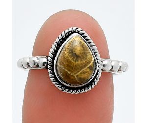 Flower Fossil Coral Ring size-7.5 SDR245175 R-1252, 7x9 mm