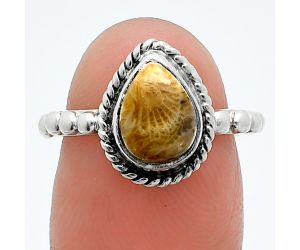 Flower Fossil Coral Ring size-6 SDR245184 R-1252, 7x10 mm