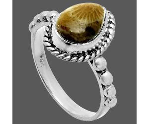 Flower Fossil Coral Ring size-6 SDR245184 R-1252, 7x10 mm