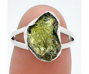 Genuine Czech Moldavite Rough Ring size-6 SDR245196 R-1002, 9x13 mm