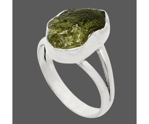 Genuine Czech Moldavite Rough Ring size-6 SDR245196 R-1002, 9x13 mm