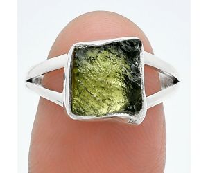 Genuine Czech Moldavite Rough Ring size-7.5 SDR245197 R-1002, 9x10 mm