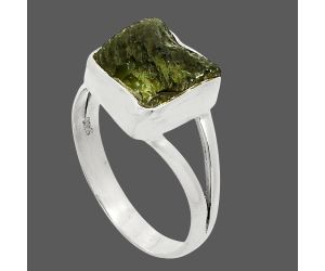 Genuine Czech Moldavite Rough Ring size-7.5 SDR245197 R-1002, 9x10 mm