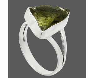 Genuine Czech Moldavite Rough Ring size-7.5 SDR245199 R-1002, 11x16 mm