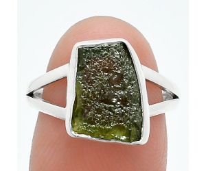 Genuine Czech Moldavite Rough Ring size-7.5 SDR245200 R-1002, 9x13 mm