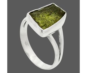 Genuine Czech Moldavite Rough Ring size-7.5 SDR245200 R-1002, 9x13 mm