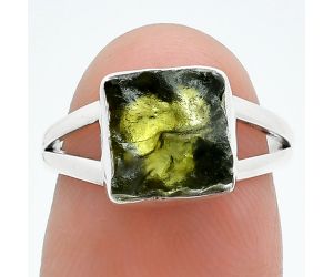 Genuine Czech Moldavite Rough Ring size-6 SDR245201 R-1002, 8x9 mm