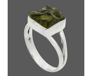 Genuine Czech Moldavite Rough Ring size-6 SDR245201 R-1002, 8x9 mm