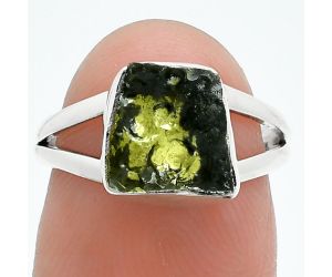 Genuine Czech Moldavite Rough Ring size-6 SDR245202 R-1002, 8x9 mm