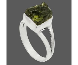 Genuine Czech Moldavite Rough Ring size-6 SDR245202 R-1002, 8x9 mm