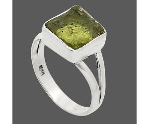 Genuine Czech Moldavite Rough Ring size-6 SDR245204 R-1002, 9x9 mm