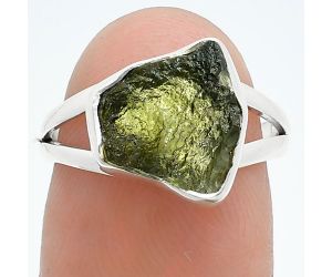 Genuine Czech Moldavite Rough Ring size-6 SDR245205 R-1002, 10x11 mm