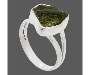 Genuine Czech Moldavite Rough Ring size-6 SDR245205 R-1002, 10x11 mm