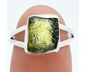 Genuine Czech Moldavite Rough Ring size-6 SDR245206 R-1002, 8x10 mm