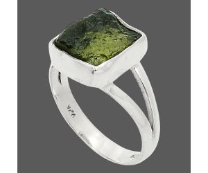 Genuine Czech Moldavite Rough Ring size-6 SDR245206 R-1002, 8x10 mm