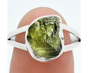 Genuine Czech Moldavite Rough Ring size-7.5 SDR245207 R-1002, 9x11 mm