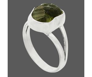 Genuine Czech Moldavite Rough Ring size-7.5 SDR245207 R-1002, 9x11 mm