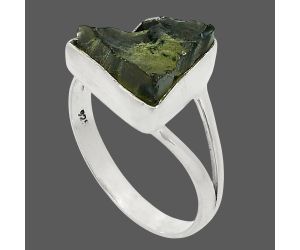 Genuine Czech Moldavite Rough Ring size-8.5 SDR245208 R-1002, 12x12 mm