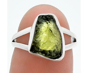 Genuine Czech Moldavite Rough Ring size-6 SDR245210 R-1002, 9x12 mm