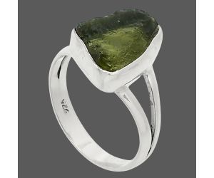 Genuine Czech Moldavite Rough Ring size-6 SDR245210 R-1002, 9x12 mm