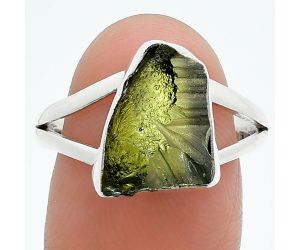 Genuine Czech Moldavite Rough Ring size-8.5 SDR245211 R-1002, 10x13 mm