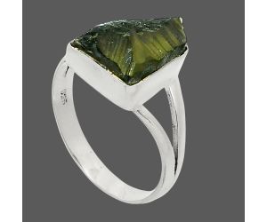 Genuine Czech Moldavite Rough Ring size-8.5 SDR245211 R-1002, 10x13 mm