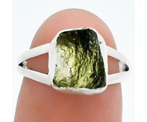 Genuine Czech Moldavite Rough Ring size-6 SDR245212 R-1002, 8x9 mm