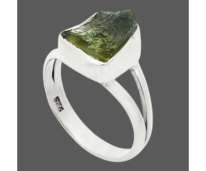 Genuine Czech Moldavite Rough Ring size-6 SDR245212 R-1002, 8x9 mm