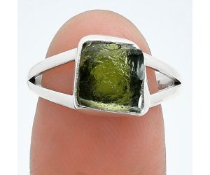 Genuine Czech Moldavite Rough Ring size-7.5 SDR245224 R-1002, 8x8 mm