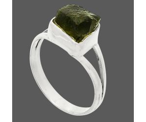 Genuine Czech Moldavite Rough Ring size-7.5 SDR245224 R-1002, 8x8 mm