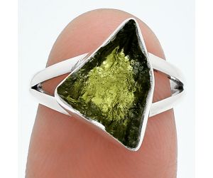 Genuine Czech Moldavite Rough Ring size-6 SDR245225 R-1002, 10x14 mm