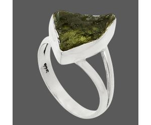 Genuine Czech Moldavite Rough Ring size-6 SDR245225 R-1002, 10x14 mm