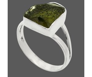 Genuine Czech Moldavite Rough Ring size-7.5 SDR245231 R-1002, 9x12 mm